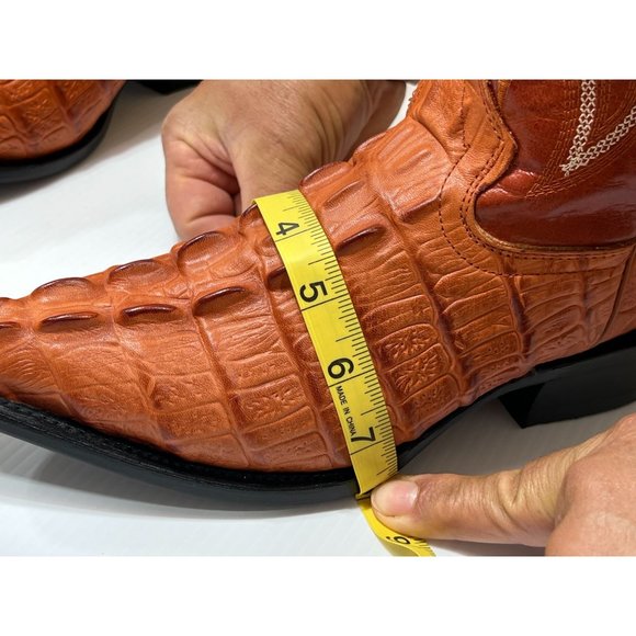 Arles Wester Collection - Men\'s Leather Boots Imitation Alligator Tail - Cognac